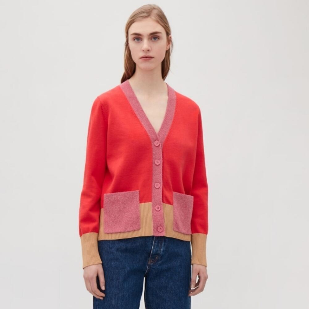 Cos Colour Block Cardigan In Red Size Small